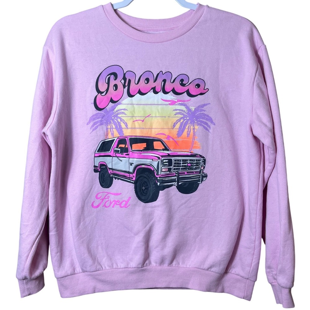 Ford Bronco‎ Pink Graphic Sweatshirt Women Small Kids XL Retro Sunset Beach Y2K